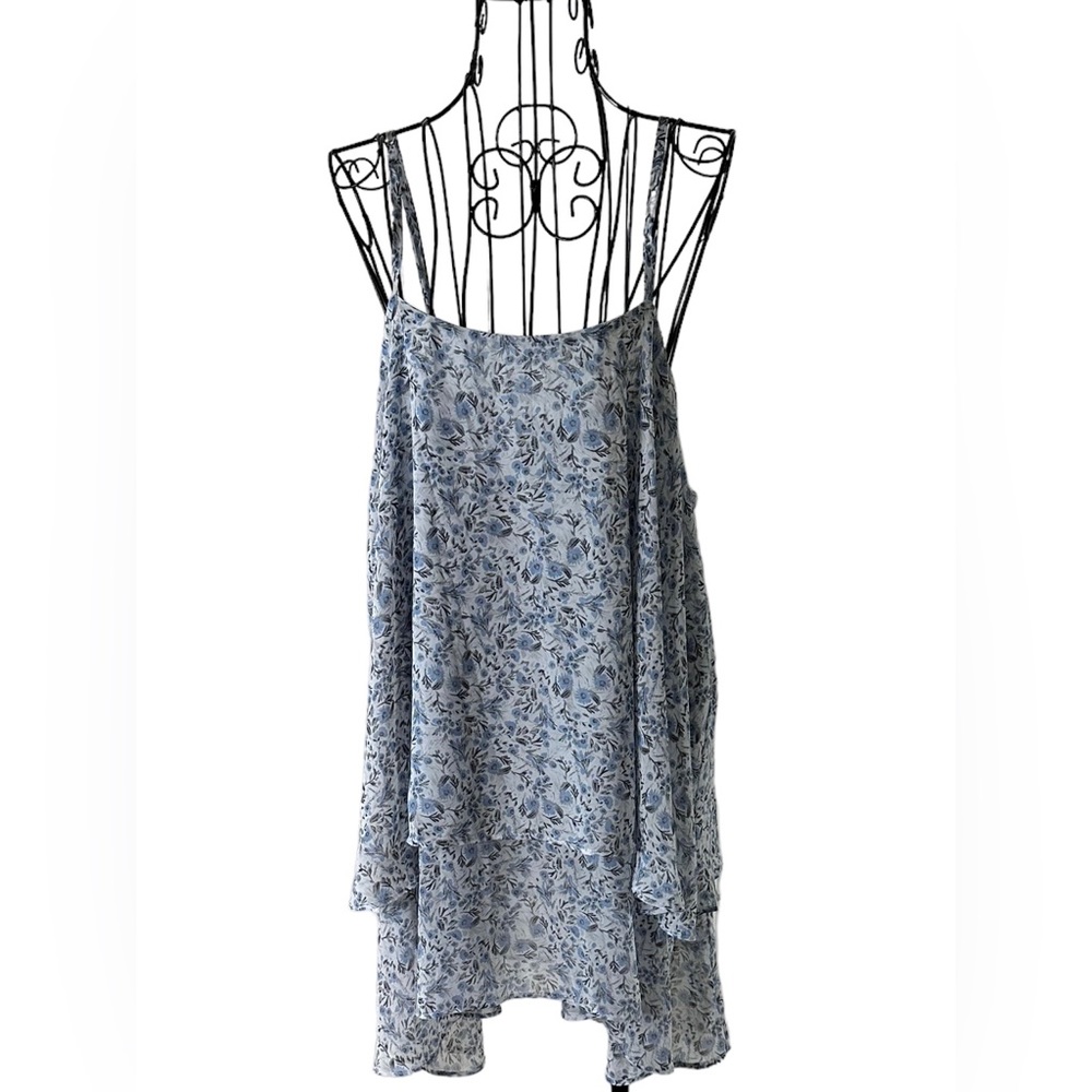 Logo by Lori Goldstein Light Blue Floral Chiffon spaghetti strap tunic Si…